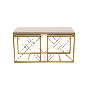 854KLN4753 Клуб маса Defne - Gold, Travertine