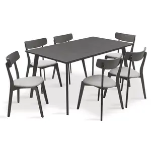200-000193 Трпезариски сет Benson - Toto 7 парчиња 150x90x75см во рустикална сива - сива ткаенина