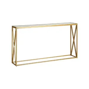 197-000256 Метална конзола со стаклена површина Kantoo во златна нијанса 120x25x75cm