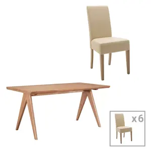 200-001057 Трпезариска маса Dita-Winsloy А сет од 7 парчиња rubberwood во светло оревова боја 180x85x75см