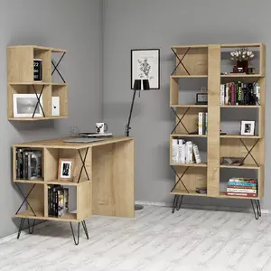 845HCT3833 Работно биро + Полица за книги + Ѕидна полица KANBERA атлантик