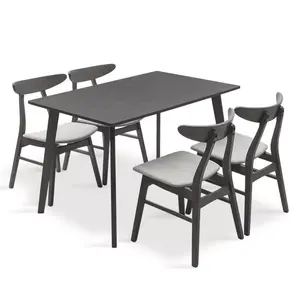 200-000185 Трпезариски сет Benson - Orlean 5 парчиња 120x75x75см во рустикално - сиво ткаенини