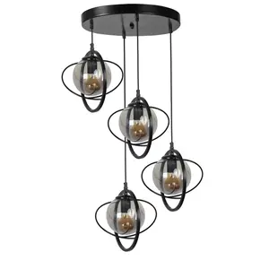 846STL1695 Лустер Nepal 4 Lü Tepsili Siyah Füme Camlı Sarkıt