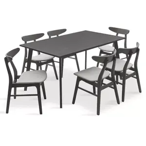 200-000191 Трпезариски сет Benson - Orlean 7 парчиња 150x90x75см во рустикална сива - γκρι ткаенина