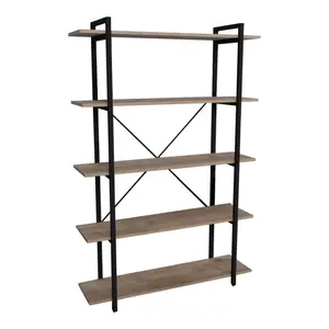 321-000001 Полица за книги Reson даб меламин-црн метал 120x34x180cm
