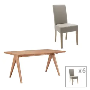 200-001058 Трпезариска маса Ditta-Winslow B сет од 7 парчиња rubberwood во светло оревова боја 180x85x75см