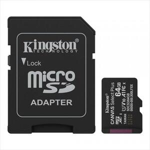 MEMORY CARD KINGSTON MICRO-SD 64GB CANVAS SELECT PLUS C10 UHS-I U1/U3 V10/30 100mb/s read, w/adapter,SDCS3/64GB