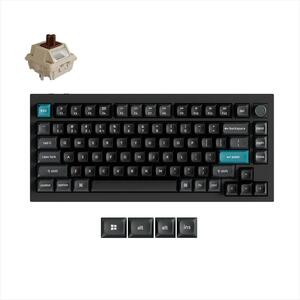 KEYBOARD WIRELESS MECHANICAL KEYCHRON Q1 ULTRA 8K ALUMINIUM HS RGB LED 75% Silk POM BROWN switch,Multi-Device (Wired,2.4Ghz,BT), BLACK, Q1U-M3