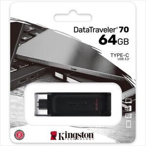 MEMORY USB Type-C 64GB KINGSTON DATA TRAVELER 70 (USB 3.2 Gen 1 speeds), Black, DT70/64GB