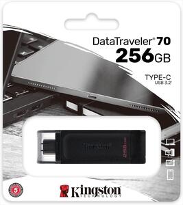 USB Flash Drive Type-C 256GB KINGSTON DATA TRAVELER 70 (USB 3.2 Gen 1 speeds), Black, DT70/256GB