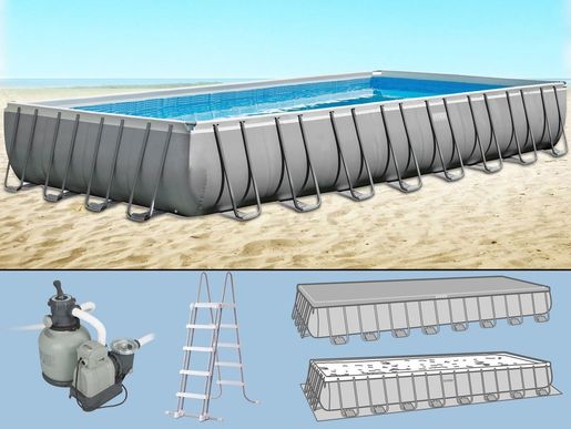 INTEX 26374 Ultra XTR Frame 975х488х132 cm co песочна филтер пумпа, скали, покривка и подлога