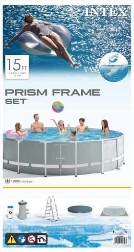 INTEX 26726 PRISM FRAME 457x122 cm, филтер пумпа, скали, покривка и подлога