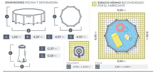 INTEX 26726 PRISM FRAME 457x122 cm, филтер пумпа, скали, покривка и подлога