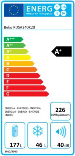 BEKO RDSA240K20S, 223L (177/46), 147cm, A+, сребрен комбиниран ладилник