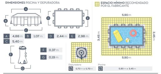 INTEX 26792 Prism Frame 488x244x107 cm, филтер пумпа, скали, покривка и подлога