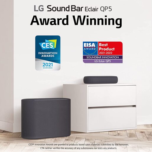 LG Eclair QP5 Sound Bar 3.1.2ch, 320W Power, Dolby Atmos & DTS:X with Upfiring Height Speakers Compact Design, 4K & HDR Passthrough, Black - 2021