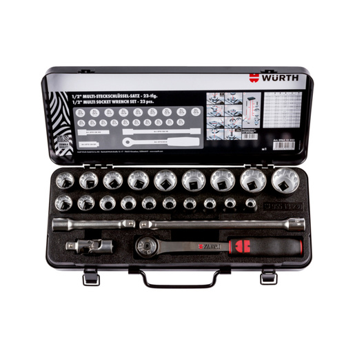 Wurth Сет насадни клучеви 1/2', мулти, 23 парчиња, ZEBRA