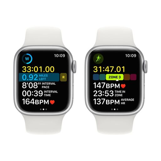 Apple Watch Series 8 GPS 41mm Silver Aluminium Case with White Sport Band - Regular, smart watch
