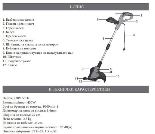Agrina AG 450 Електричен тример за трева 450W