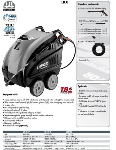 Lavor LKX LP 1515 - Профи перач под притисок 150 bar