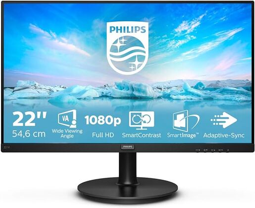 Philips 221V8A/00 22" FHD, 75Hz, 4ms, VA, Speakers, Flickerfree (1920 x 1080, 200 cd/m², HDMI/VGA) монитор