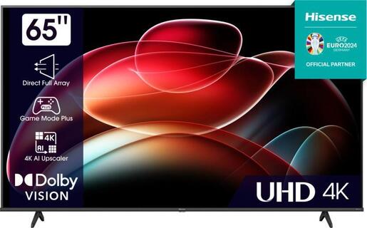 Hisense LED TV 65" 65A6K, 4K Ultra HD, Smart TV, VIDAA U6, Dolby Vision, DTS Virtual X, AI 4K Upscaler
