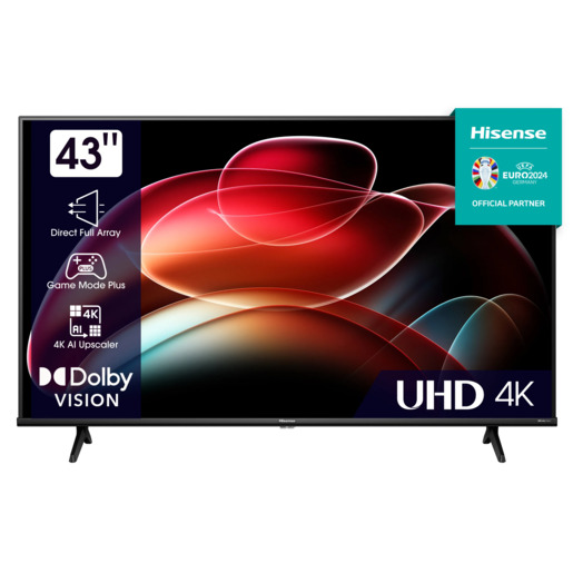 Hisense LED 43" 43A6K, 4K Ultra HD, Smart TV, VIDAA U6, Dolby Vision, DTS Virtual X, AI 4K Upscaler **МОДЕЛ 2023** телевизор