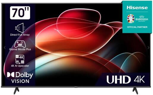 Hisense LED 70" 70A6K, 4K Ultra HD, Smart TV, VIDAA U6, Dolby Vision, DTS Virtual X, AI 4K Upscaler **МОДЕЛ 2023**