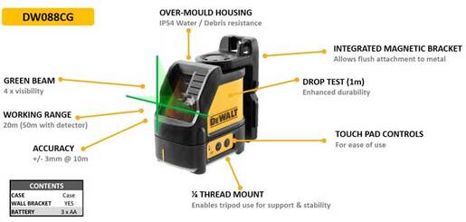 DeWalt DW088CG-XJ Ласер со зелен сноп 20m