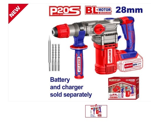 Emtop ELRH20288 Батериска дупчалка-чекан