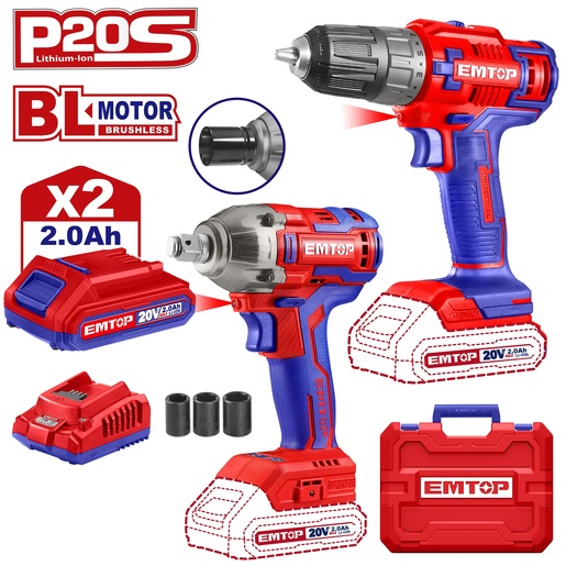 Emtop ECKL20072 Бат. дупчалка-одвртувач + ударен одвртувач