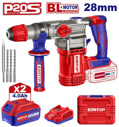 Emtop ELRH202882 Батериска дупчалка-чекан