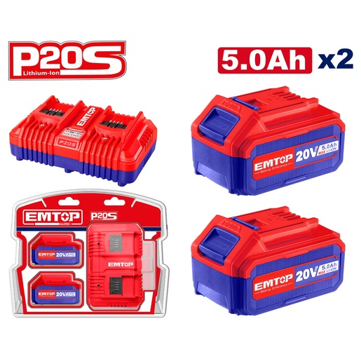 Emtop ELBCPK2425 двоен полнач и две батерии 5Аh P20S