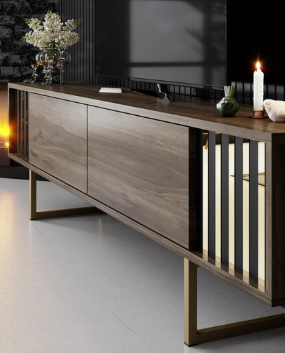 ТВ комода + ѕидни полици Gold Line - Walnut, Black 618BLY1147