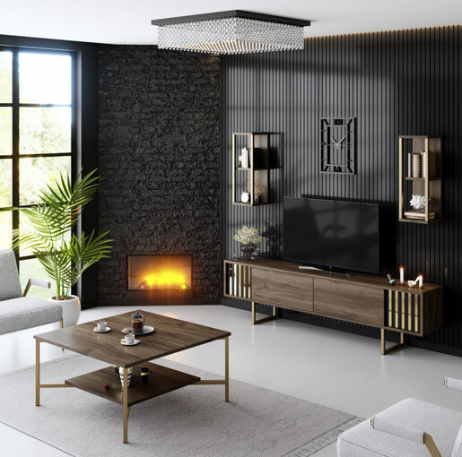 ТВ комода + ѕидни полици Gold Line - Walnut, Black 618BLY1147
