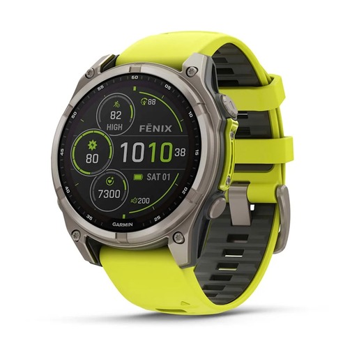 Garmin Fenix 8 Sapphire SOLAR, Titanijski sa silikonskim remenom jarke žute/grafitne boje, 010-02906-21