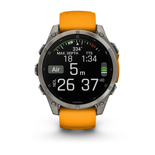 Garmin Fenix 8 Sapphire AMOLED, Titanijski sa silikonskim remenom iskreće narančaste/grafitne boje, 010-02904-11