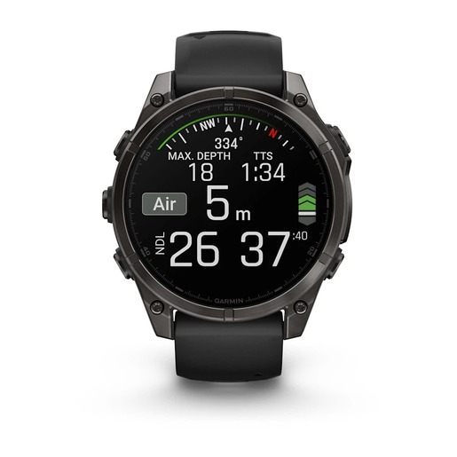 Garmin Fenix 8 Sapphire AMOLED, Titanij tamnosive boje s DLC slojem sa silikonskim remenom boje sivog šljunka, 010-02904-21