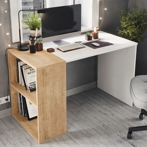 Биро со полица Linea 120x60cm бело/даб