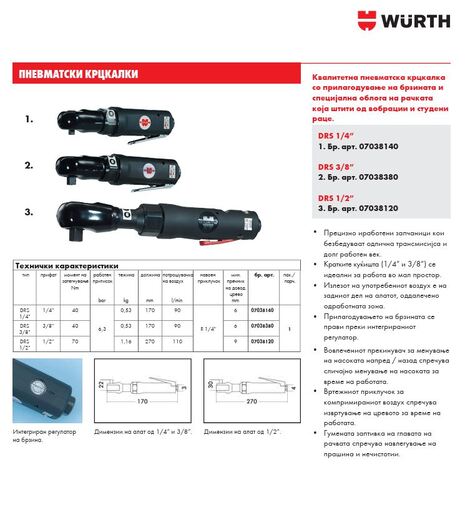 Wurth DRS 1/4' Пневматско крцкало