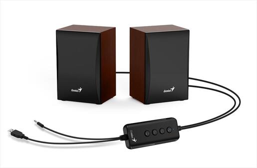 SPEAKERS 2.0 GENIUS SP-HF380BT USB for power, 1x 3,5mm, w/bluetooth Wooden Brown (3W)