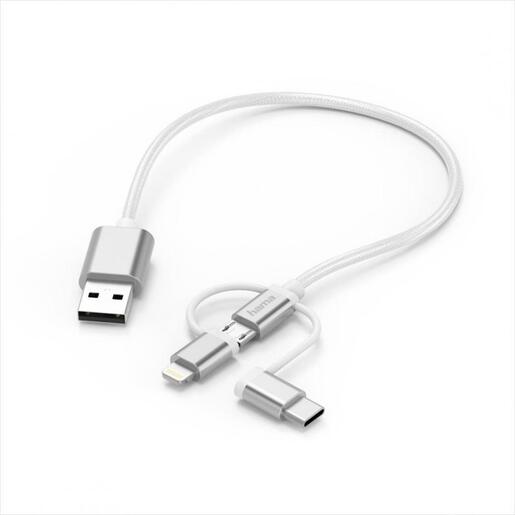 CABLES USB-A HAMA 3 in 1 micro USB, Lightning and USB type C, white 183306