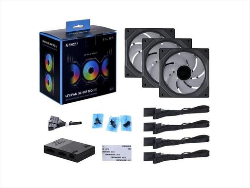 COOLERS CASE FAN 120mm LIAN LI UNI SL-INFINITY 120 w/controller, 3x120 ARGB fans 1900 RPM PWM, Black, UF-SLIN120-3B