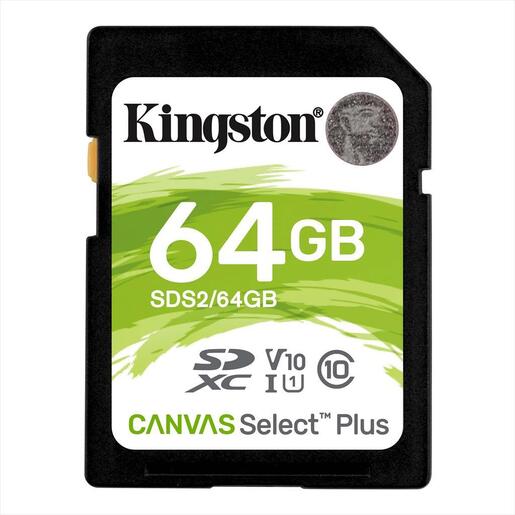 MEMORY CARD KINGSTON SD 64GB CANVAS SELECT PLUS C10 UHS-I, U1, V10, 100mb/s read, SDS2/64GB