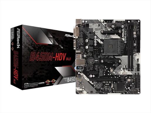 MB AM4 B450M-HDV R4.0 ASROCK 2xDDR4 3200Mhz(O.C), 1xPCIex16,1xPCIex1, HDMI,DVI-D,D-Sub,4xSATAIII,1xM.2,6xUSB 3.1 Gen1