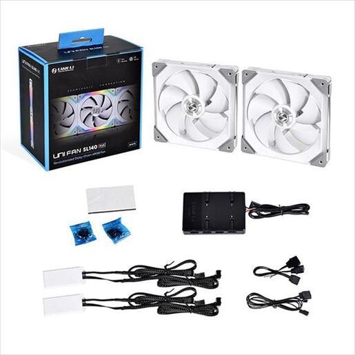 COOLERS CASE FAN 140mm LIAN LI UNI SL140 2-pack bundle w/controller, 2x140mm ARGB fans 1500 RPM PWM, White, UF-SL140-2W