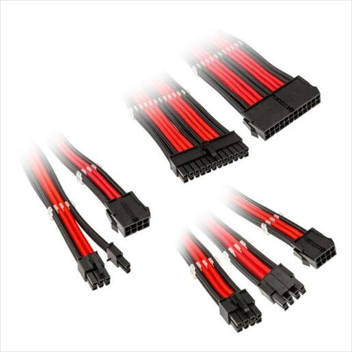 EXTENSION PSU KIT KOLINK ATX 24-pin, CPU 4+4-pin, PCI-E 8-pin x2, PCI-E 6+2-pin x3, w/cable clips BLACK/RED ZUAD-1285