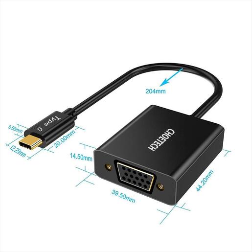 CONVERTOR USB Type-C (M) TO VGA (F) Choetech HUB-V01 Black