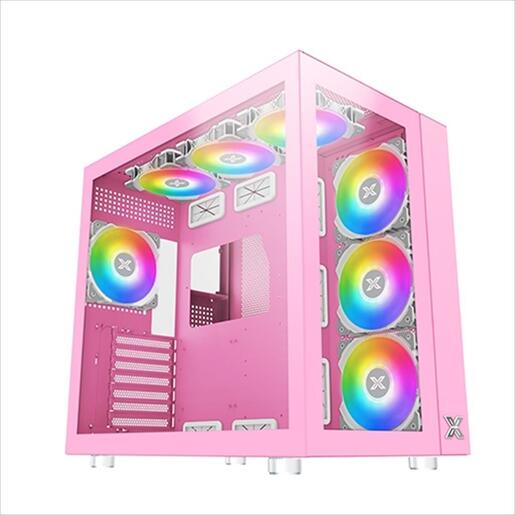 CASE XIGMATEK ATX mid-Tower AQUARIUS PRO QUEEN PINK w/2xTG, 7x 120mm X24A Arctic, ARGB Galaxy II Fan Control Kit, USB type C