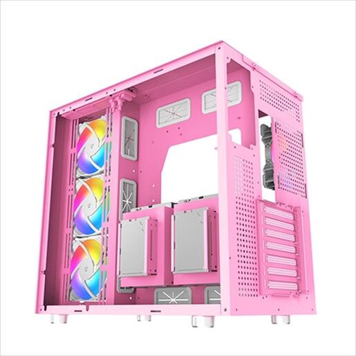 CASE XIGMATEK ATX mid-Tower AQUARIUS PRO QUEEN PINK w/2xTG, 7x 120mm X24A Arctic, ARGB Galaxy II Fan Control Kit, USB type C